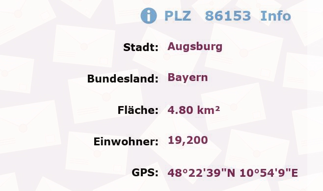 Postleitzahl 86153 Augsburg, Bayern Information