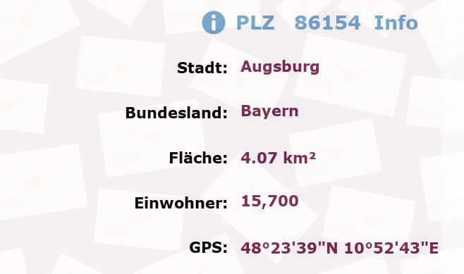 Postleitzahl 86154 Augsburg, Bayern Information