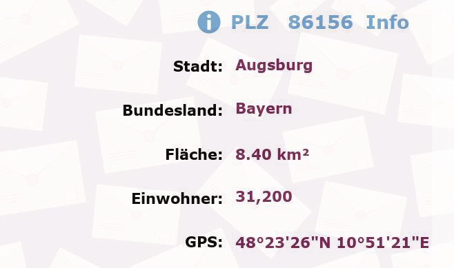 Postleitzahl 86156 Augsburg, Bayern Information