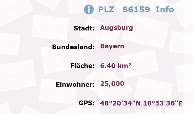Postleitzahl 86159 Augsburg, Bayern Information
