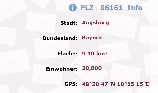 Postleitzahl 86161 Augsburg, Bayern Information