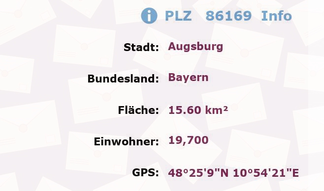 Postleitzahl 86169 Augsburg, Bayern Information