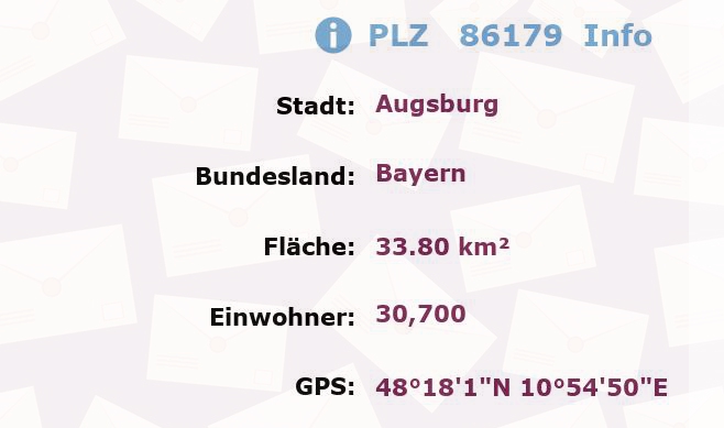 Postleitzahl 86179 Augsburg, Bayern Information