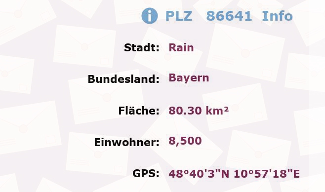 Postleitzahl 86641 Rain, Bayern Information