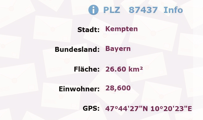 Postleitzahl 87437 Kempten, Bayern Information