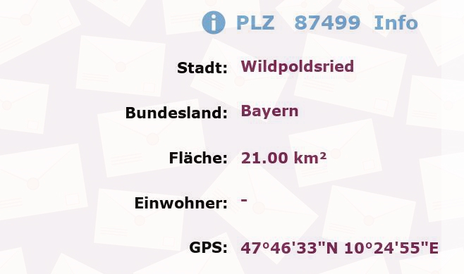 Postleitzahl 87499 Wildpoldsried, Bayern Information