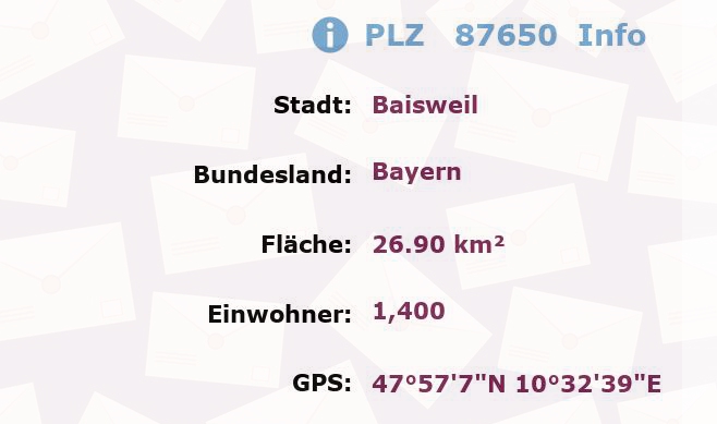 Postleitzahl 87650 Baisweil, Bayern Information