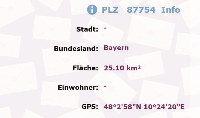 Postleitzahl 87754 Bayern Information