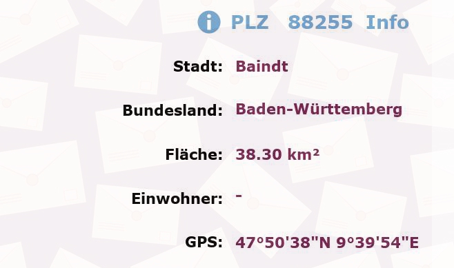 Postleitzahl 88255 Baindt, Baden-Württemberg Information
