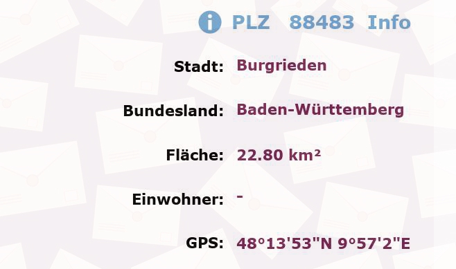 Postleitzahl 88483 Burgrieden, Baden-Württemberg Information