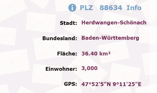 Postleitzahl 88634 Herdwangen-Schönach, Baden-Württemberg Information