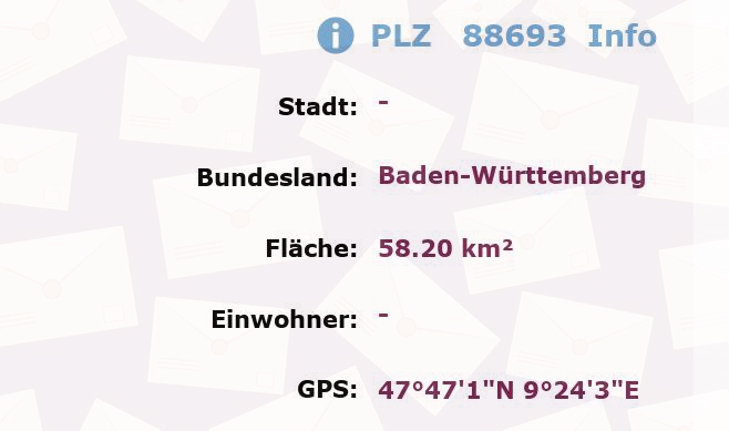 Postleitzahl 88693 Baden-Württemberg Information