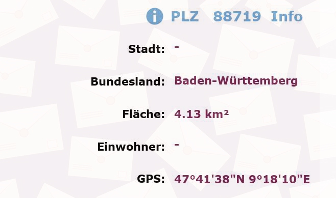 Postleitzahl 88719 Baden-Württemberg Information