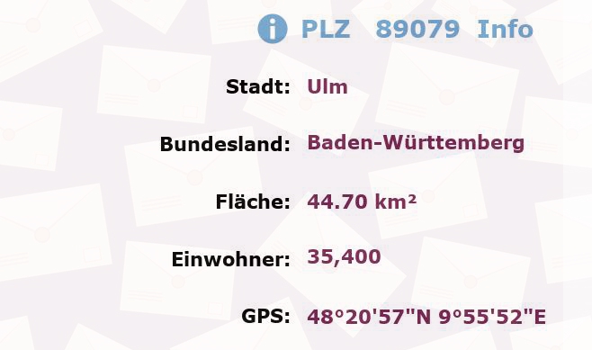 Postleitzahl 89079 Ulm, Baden-Württemberg Information