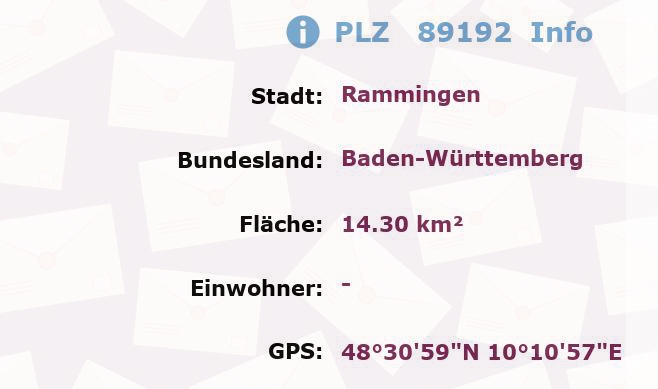 Postleitzahl 89192 Rammingen, Baden-Württemberg Information