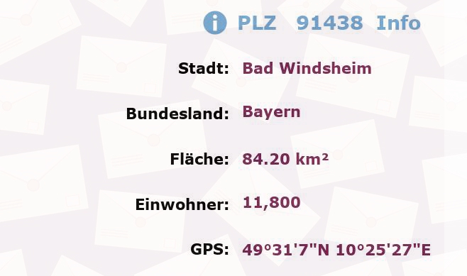 Postleitzahl 91438 Bad Windsheim, Bayern Information