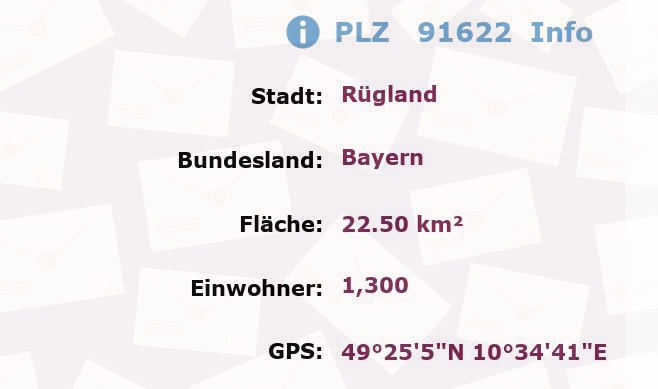 Postleitzahl 91622 Rügland, Bayern Information