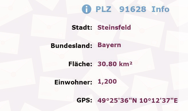 Postleitzahl 91628 Steinsfeld, Bayern Information