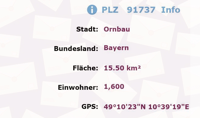 Postleitzahl 91737 Ornbau, Bayern Information