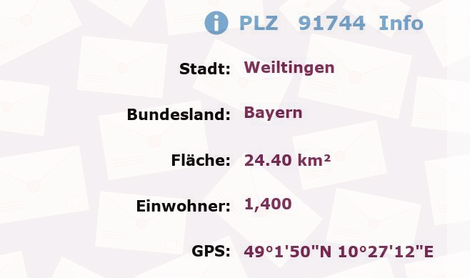 Postleitzahl 91744 Weiltingen, Bayern Information