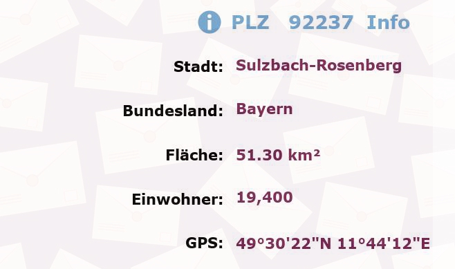 Postleitzahl 92237 Sulzbach-Rosenberg, Bayern Information