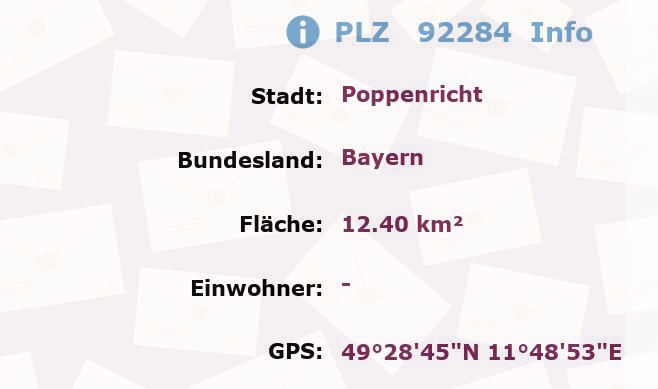 Postleitzahl 92284 Poppenricht, Bayern Information