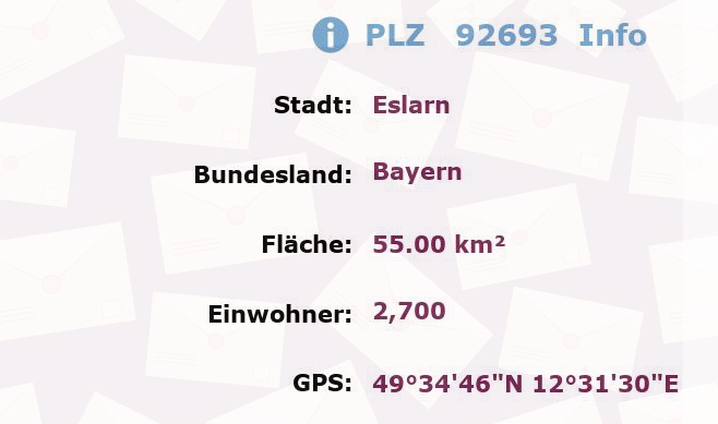 Postleitzahl 92693 Eslarn, Bayern Information