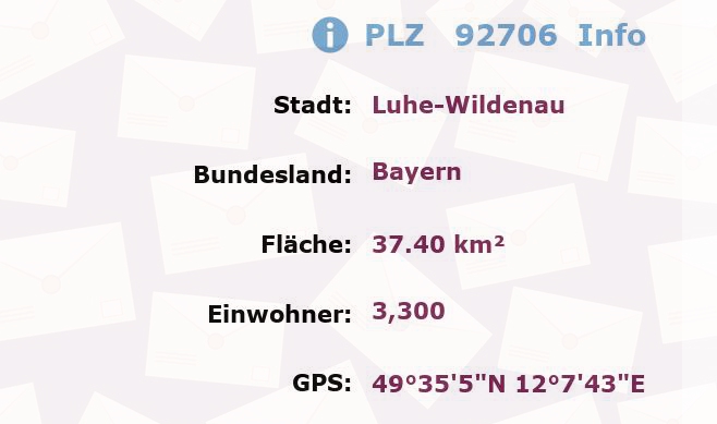 Postleitzahl 92706 Luhe-Wildenau, Bayern Information