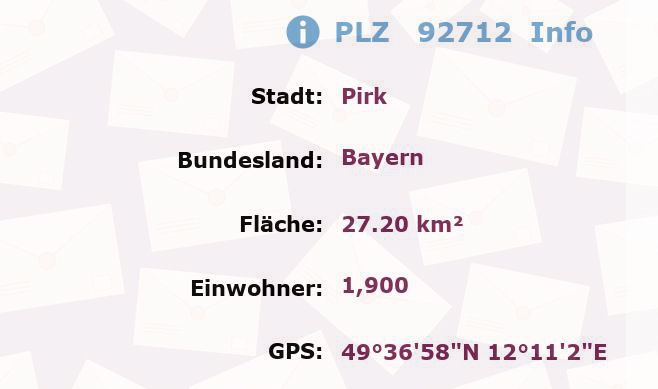 Postleitzahl 92712 Pirk, Bayern Information