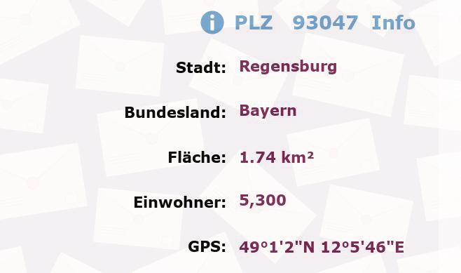 Postleitzahl 93047 Regensburg, Bayern Information