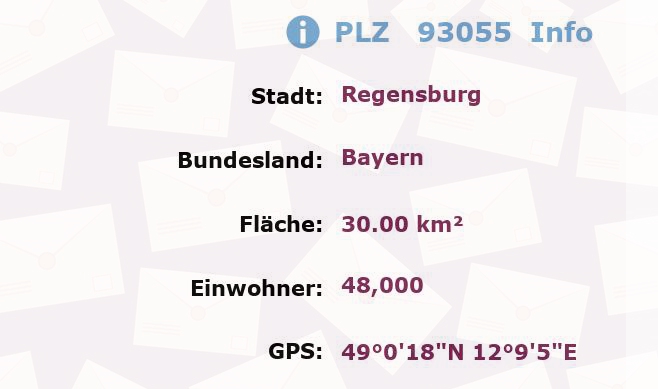 Postleitzahl 93055 Regensburg, Bayern Information