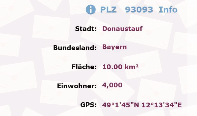 Postleitzahl 93093 Donaustauf, Bayern Information