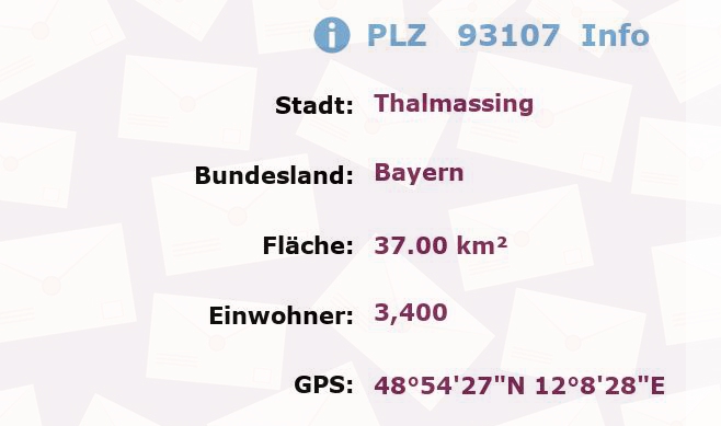 Postleitzahl 93107 Thalmassing, Bayern Information