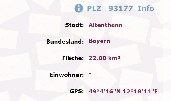 Postleitzahl 93177 Altenthann, Bayern Information