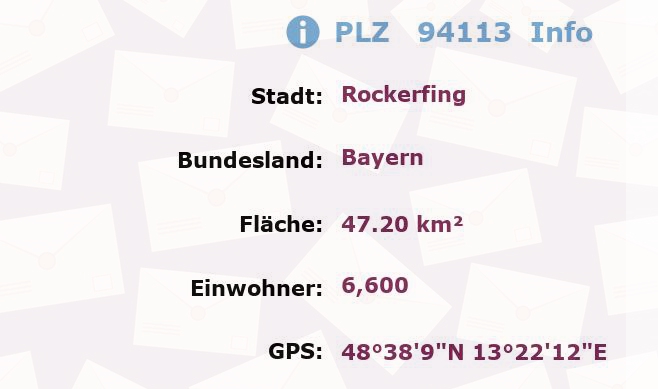 Postleitzahl 94113 Rockerfing, Bayern Information