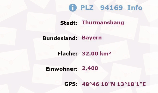 Postleitzahl 94169 Thurmansbang, Bayern Information