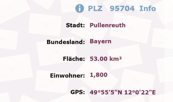 Postleitzahl 95704 Pullenreuth, Bayern Information