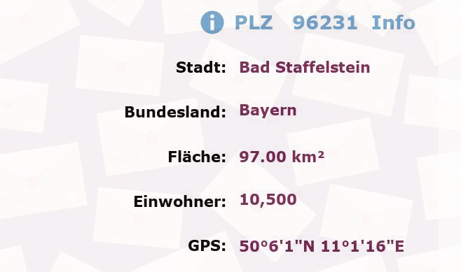 Postleitzahl 96231 Bad Staffelstein, Bayern Information