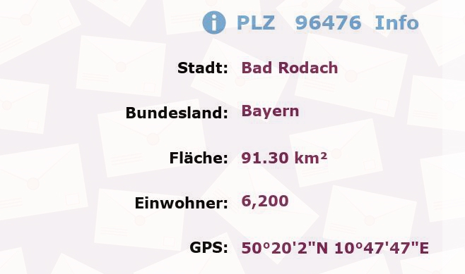 Postleitzahl 96476 Bad Rodach, Bayern Information