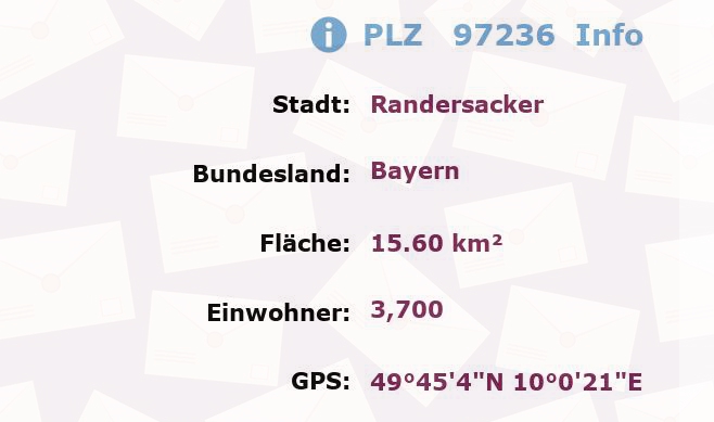 Postleitzahl 97236 Randersacker, Bayern Information