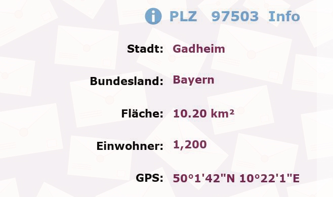 Postleitzahl 97503 Gadheim, Bayern Information