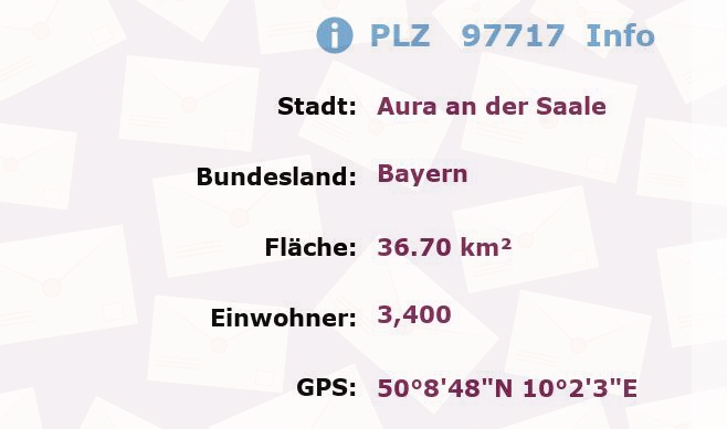 Postleitzahl 97717 Aura an der Saale, Bayern Information