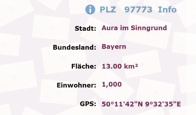 Postleitzahl 97773 Aura im Sinngrund, Bayern Information