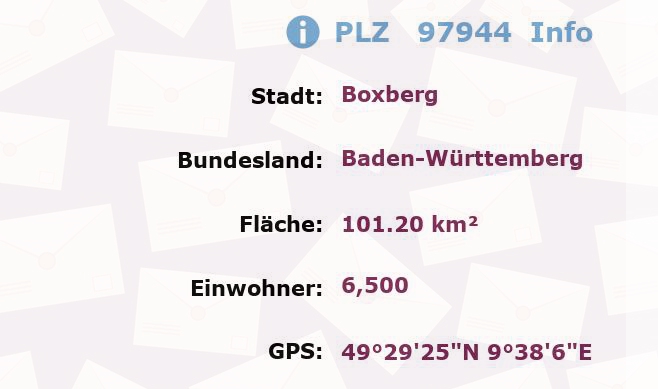 Postleitzahl 97944 Boxberg, Baden-Württemberg Information