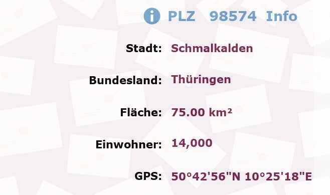 Postleitzahl 98574 Schmalkalden, Thüringen Information