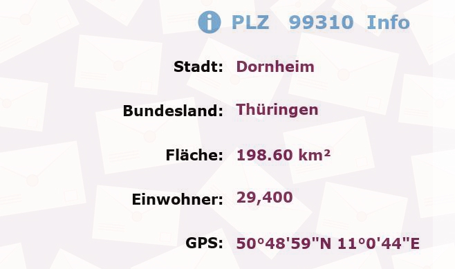 Postleitzahl 99310 Dornheim, Thüringen Information