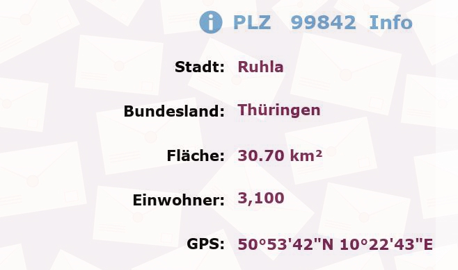 Postleitzahl 99842 Ruhla, Thüringen Information