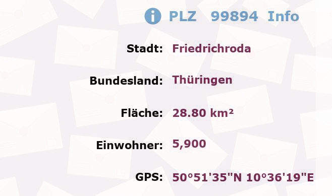 Postleitzahl 99894 Friedrichroda, Thüringen Information