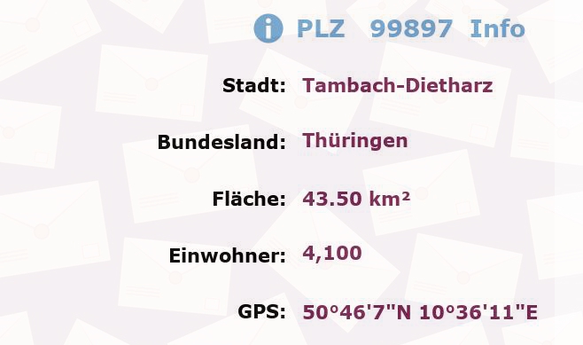 Postleitzahl 99897 Tambach-Dietharz, Thüringen Information