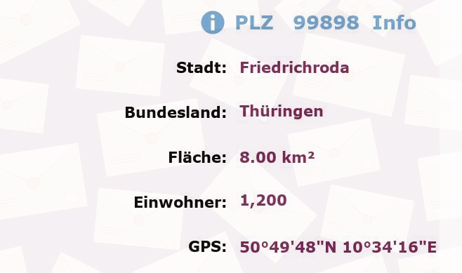 Postleitzahl 99898 Friedrichroda, Thüringen Information